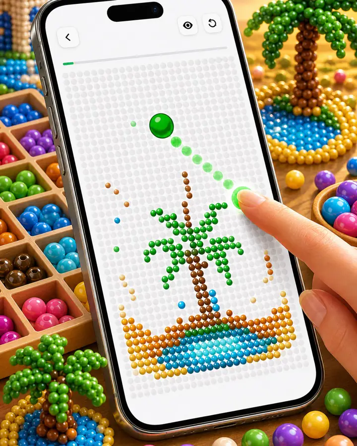 Bead Art gameplay screen with a bead being placed