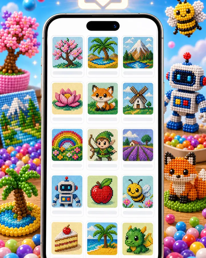 Bead Art gallery screen with many puzzles