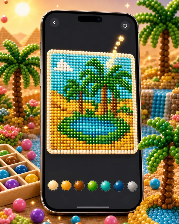 Bead Art preview screen showing a finished mosaic