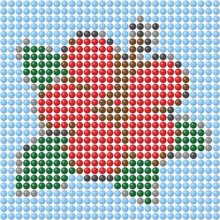 Red hibiscus on blue background fuse bead pattern, full square