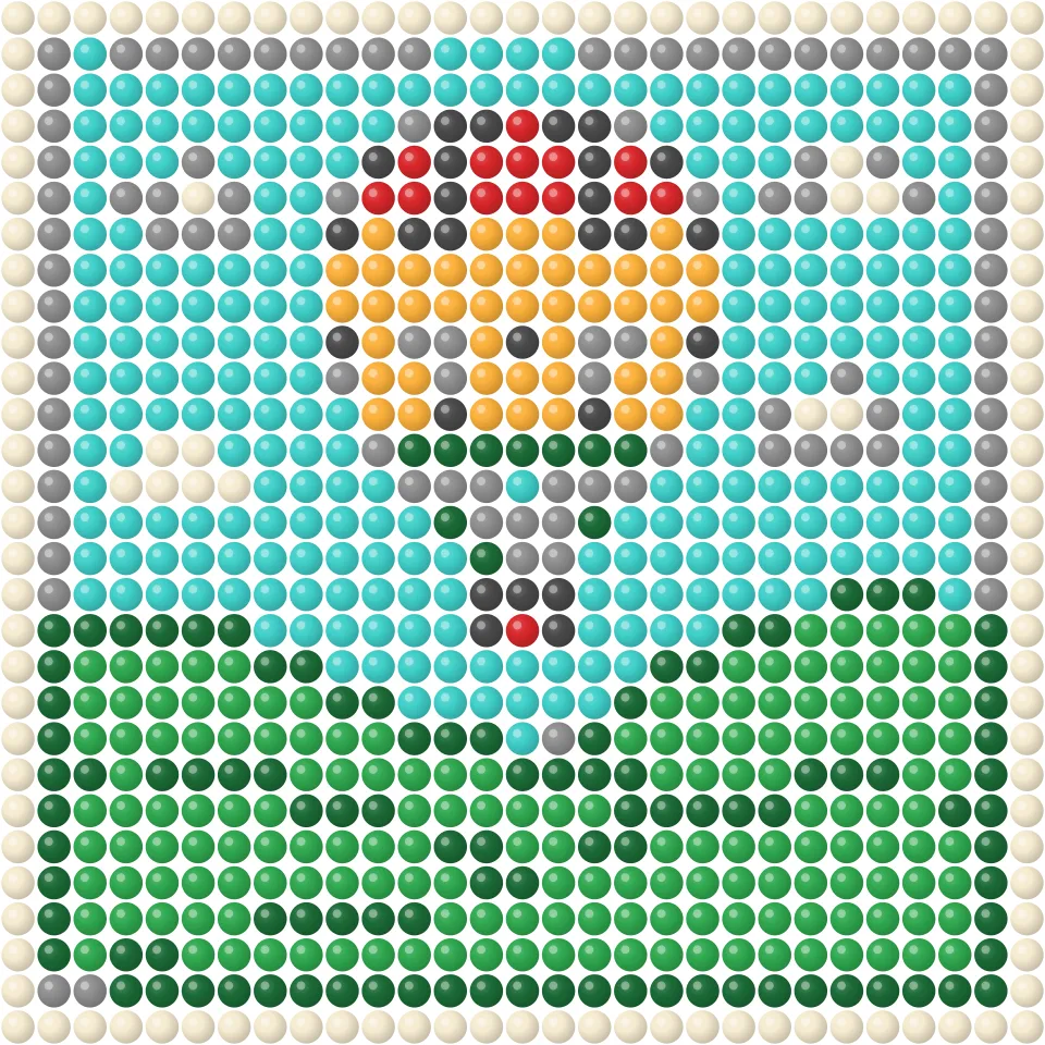 Hot air balloon over green hills fuse bead pattern, full square